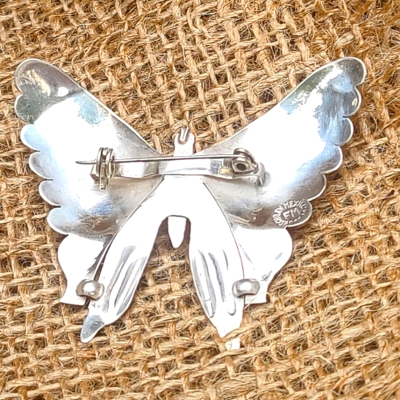 Vintage Sterling Silver Turquoise Butterfly Brooch Pin - Picture 3 of 8